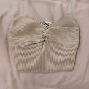 Beige Knotted Strapless Crop Top